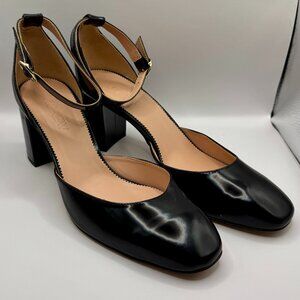 J.Crew Patent Leather Mary Jane Block Heels | Black | Ankle Strap | Sz 10.5